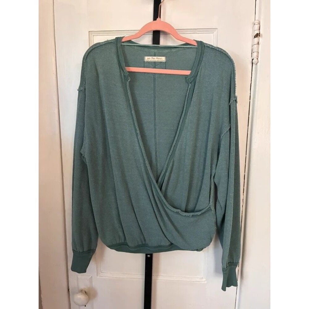 We The Free Green Long-Sleeve Surplice Drape Wrap Top M